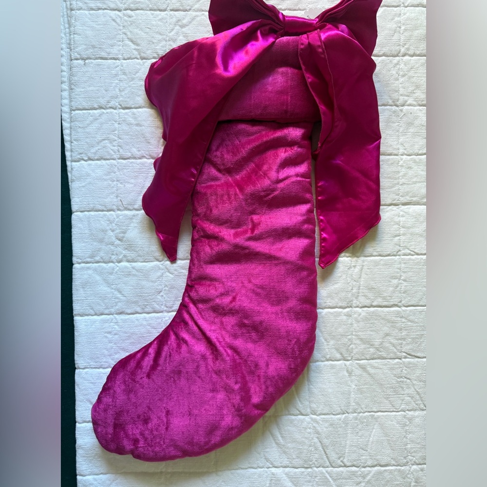 Anthropologie NWT Fuchsia Pink Holiday Stocking with Bow Velvet